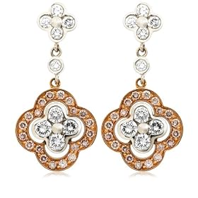 18k White and Rose gold Pink and White Diamond Clover Drop Earrings (2.11 cttw)