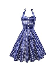 Plus Size Junior Full-Skirt Halter Summer Polka Dot Print Shirred Vintage Bateau Neck Sweetheart Party Dress 