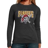 MLB Pittsburgh Pirates Ladies Black Distressed Logo Triblend Long Sleeve T-shirt (X-Large)