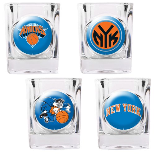 Sports NBA KNICKS 4pc Square Shot Glass Set (Individual Logos)/Clear Glass