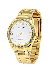 Fashionable Round Case Quartz Analog Watch Wristwatch Timepiece with Rhinestones & Alloy Band for Girl Lady - Gold SWWM2-219127