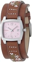 Fossil Ladies Trend, SS Case, Brown Leather strap with Embroidery, Pink Dial JR9858