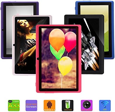 IRULU Upgraded Quad core 7" Android Tablet PC, 1024*600 HD Screen with 5 Point Capactive Touch, Android 4.4 KitKat OS, Dual Cameras(0.3/2MP) , 8GB Storage (Pink)