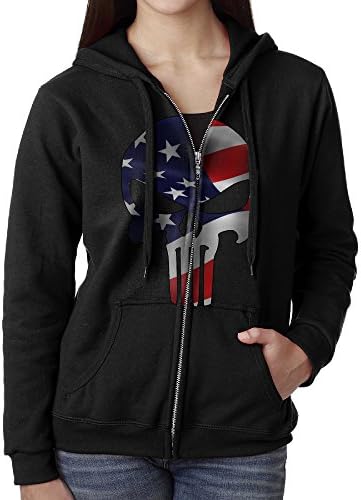 Women's Punisher American Flag Skull Cotton Zip Hoodie