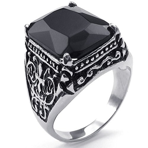 KONOV Mens Stainless Steel Ring, Vintage Engraved Fleur De Lis Dragon Claw, Black Silver, Size 10