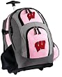 University of Wisconsin Rolling Backpack Deluxe Pink UW Badgers - Backpacks Bags with Wheels or School Trolley Carry-On Bags - Unique Wheeled Gifts for Girls Ladies- CUTE!