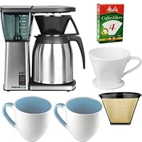 Bonavita BV1800TH 8 Cup Coffee Maker With Thermal Carafe + Porcelain Coffee Filter Cone Size 4 + 2 Stoneware Coffee Mugs + Paper Coffee Filter + #4 Cone Permanent Coffee Filter