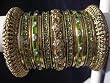 Indian Bridal Collection! Panache' Indian Henna Green Bangles Set in Gold Tone By BangleEmporium. Small Size 2.6