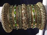 Indian Bridal Collection! Panache' Indian Henna Green Bangles Set in Gold Tone By BangleEmporium. Small Size 2.6