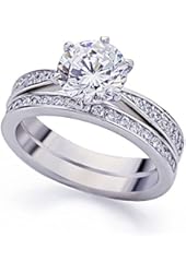 Platinum Plated Sterling Silver Wedding Ring Vintage 2pcs Engagement Bridal Set ( Size 5 to 9)