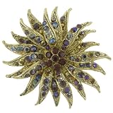 Rhinestone Sunburst Flower Pin Brooch