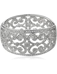 Kenneth Jay Lane Silver and Crystal Lace Hinged Cuff Bracelet, 9"