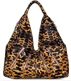 Womens Brown Leopard Print Hobo Designer Shoulder Handbag
