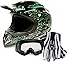 Typhoon Adult ATV MX Helmet Goggles Gloves Gear Combo Matte Green w/Black (XL)