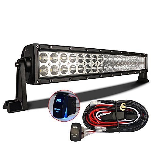 MICTUNING 22″ 120W- 3B139C -Curved LED Work Light Bar Combo Off Road Lamp w/ 12FT Rocker Switch Wiring Kit