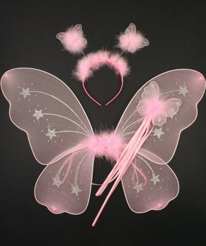 Pink And Silver Glitter Fairy Wings + Wand + Boppers IN8728