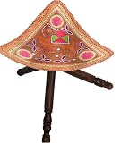 ShalinCraft Folding-Stools Embroidered Camel Leather Seat Indian-Style (stl129)