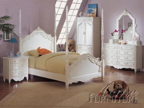 Pearl White Finish Full Post Bed 4-Pc Set by Acme