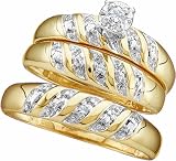 Men's Ladies 10k Yellow and White Gold .07 Ct Round Cut Diamond His Her Engagement Wedding Bridal Ring Set