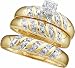 Men's Ladies 10k Yellow and White Gold .07 Ct Round Cut Diamond His Her Engagement Wedding Bridal Ring Set