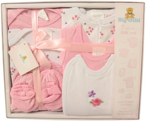 Big Oshi Baby Essentials 7 Piece Newborn Layette Gift Set for Baby Shower - Pink