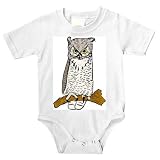 Onesie with owl, branch, screech, bird, gray