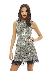 Feathers Sleeveless Metallic Party Dress/Mini Dress 