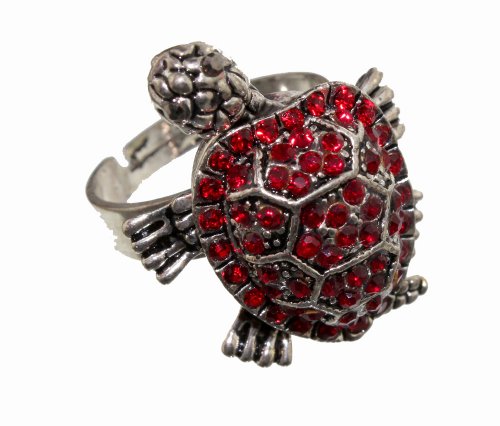 Hawaii Sea Turtle Ring, Red Crystal Rhinestone, * Free Shipping From Hawaii