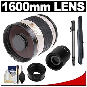 Samyang 800mm f/8.0 Mirror Lens (White) (T Mount) with 2x Teleconverter (=1600mm) + Monopod + Accessory Kit for Samsung NX20, NX200, NX210 & NX1000 Digital Cameras