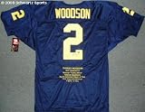 Charles Woodson Signed Michigan Wilson Authentic Embroidered Stat Navy Jersey