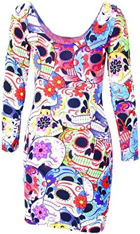 Special Character Skeleton Skull Heads Printed 3D Galaxy Dress(Muticolor,Extra Small)