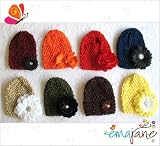 Ema Jane - Autumn 16 Pack (8 Hats + 8 Hair Accessories) of Super Soft Crochet Baby Beanie Waffle Hats with Ema Jane Baby Hair Accessories (Mix of Flowers and Bows)