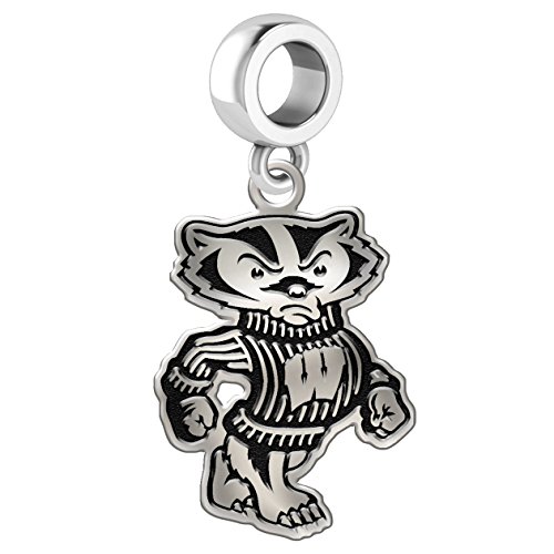 Wisconsin Badgers Sterling Silver Logo Dangle Charm Fits All European Style Charm Bracelets.