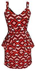 Spring Summer Fitted Peplum Geometric Print Polyester  Dress