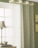 Voille Ready Made Curtain Flock Leaf Cream 140 x 228cm