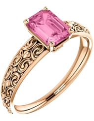 14K Rose Gold 7.00x5.00mm Emerald Cut Pink Sapphire Ring -- LIFETIME WARRANTY