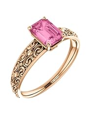 10K Rose Gold 7.00x5.00mm Emerald Cut Pink Sapphire Ring -- LIFETIME WARRANTY