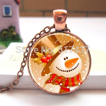 Pretty Lee 1 Pc Christmas Snowman Necklace Frosty Snow Winter Top Hat Art Photo Pendant Necklace Christmas Gift For Woman And Girls