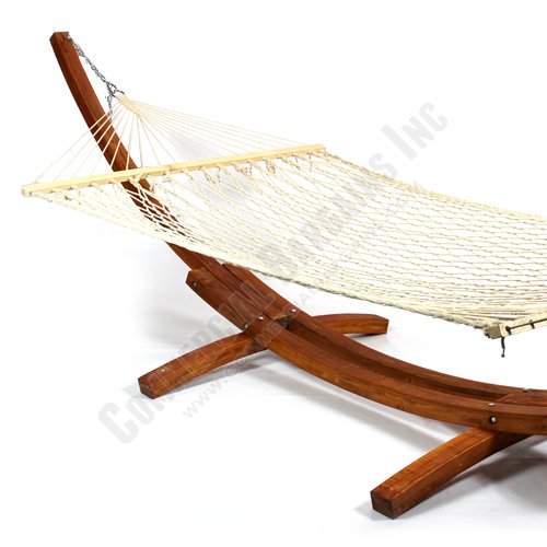 Wooden Hammock 2 Person Cotton Rope Curved Arc Larch Outdoor Stand Teak Finish