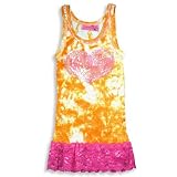 Haven Girl - Girls Ribbed Tie Dye Heart Tank, Orange, Pink