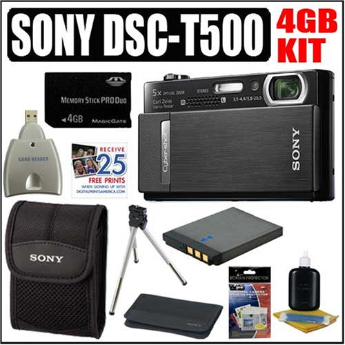 Sony Cybershot DSC-T500 10.1MP Digital Camera + 4GB Deluxe Accessory Kit