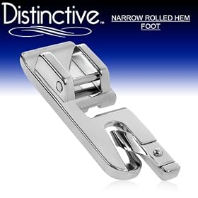 Distinctive Narrow Rolled Hem Sewing Machine Presser Foot - Fits All Low Shank Snap-On Singer*, Brother, Babylock, Husqvarna Viking (Husky Series), Euro-Pro, Janome, Kenmore, White, Juki, Bernina (Bernette Series), New Home, Simplicity, Necchi and Elna Sewing Machines