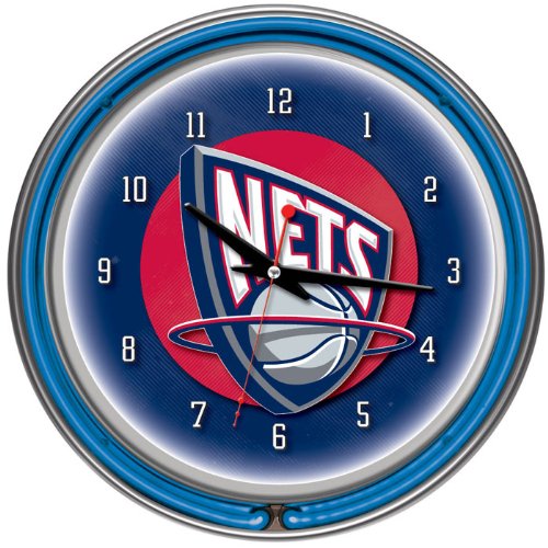NEW New Jersey Nets NBA Chrome Double Ring Neon Clock (Game Room Products)