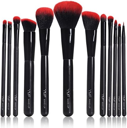 12 Pcs Premium Synthetic Cosmetic Makeup Brush Set Kit with Black Leather Case