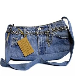 Shoulder Denim Bag with Silver Belt Crafted from Vintage Denim