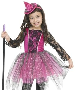 Charades Girls Glitter Pink Witch Kids Halloween Costume Medium