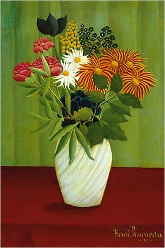 Bouquet of Flowers with Green Background by Henri Rousseau Poster Print, 24x36