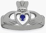 Ladies 10 Karat White Gold Sapphire Claddagh Ring