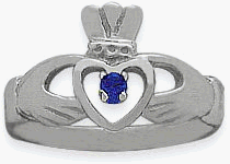 Ladies 10 Karat White Gold Sapphire Claddagh Ring