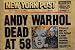 Andy Warhol Dead NY POST headline POSTCARD pop art RARE - 4" x 6"